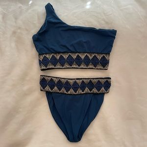 Elysiian Blue Aztec One Shoulder Swimsuit